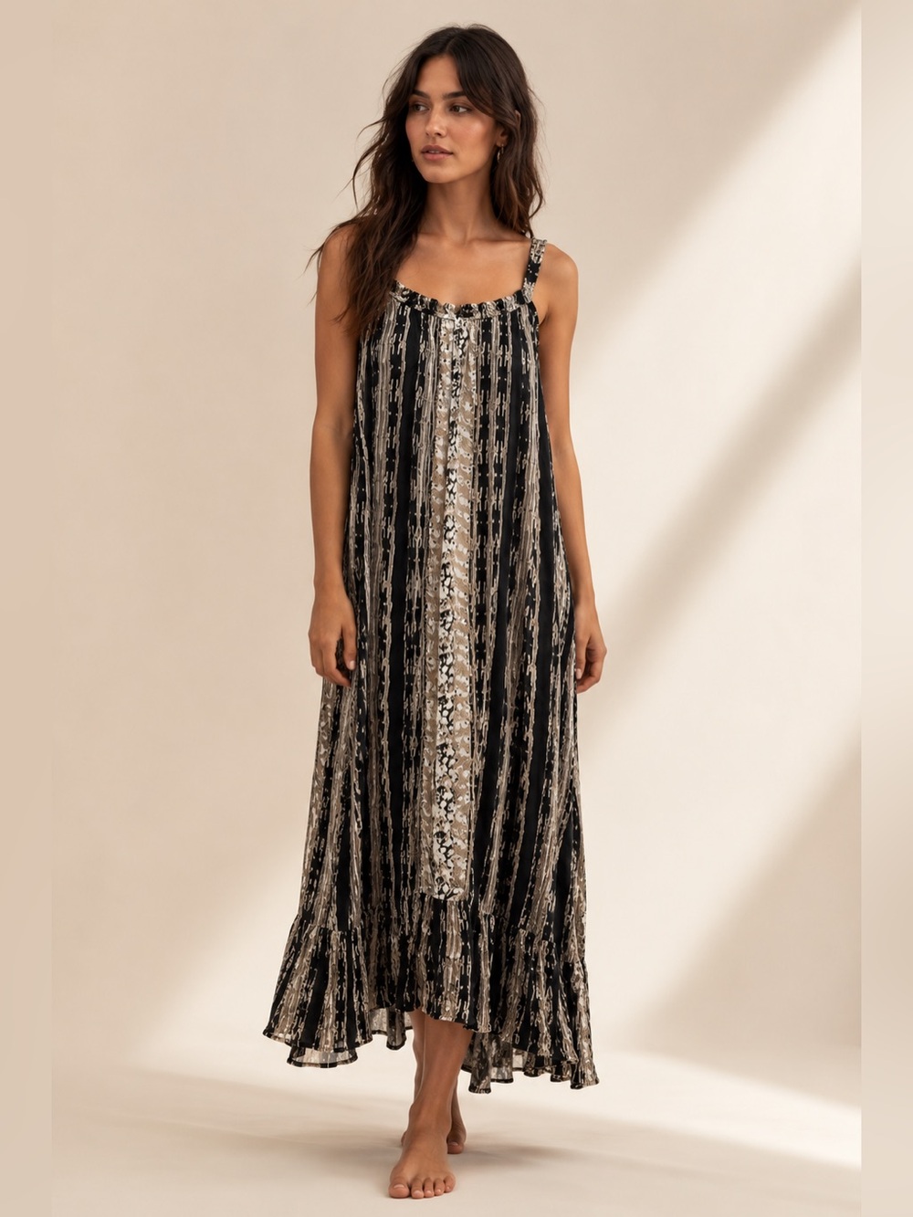 Rhea Lawrence Dress Top Black Boho Swing Tunic Dress S/M NWT 100% Viscose A22